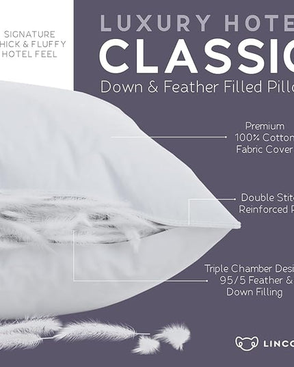 Lincove Hotel Collection Pillows for Sleeping - Premium Down and Feather, Luxury, Plush, Hypoallergenic - for Neck Pain, Back & Side Sleepers (Standard Size, 1 Pack)
