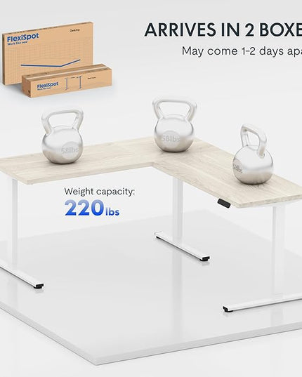 FLEXISPOT L Shaped Standing Desk, 63 x 47 Inch Electric Height Adjustable Corner Desk, Sit Stand Computer Workstation, Preset Controller, Home Office, White Frame with Maple Top