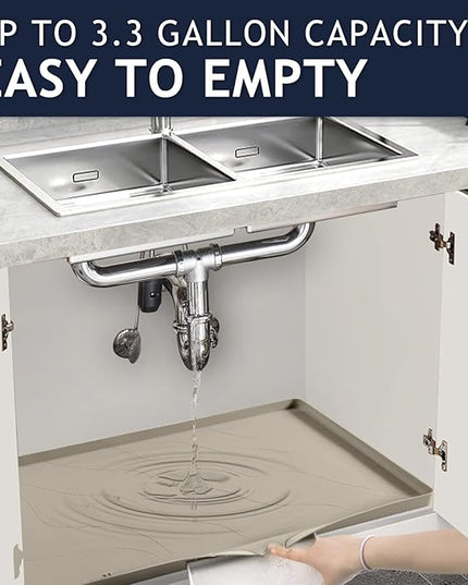 Heavy Duty Silicone Under Sink Mat for Kitchen&Bathroom 28" x 19", Waterproof Under Sink Rubber Mat Drip Tray, Raised Edge Under Sink Liner,Prevent Drips, Leaks, Spills,Brown
