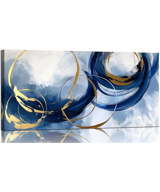 Abstract Wall Art Nave Blue Modern Canvas Pictures Art Print Gold Contemporary Artwork Painting Decor for Living Room Bedroom Home Office Decorations 24x48inches