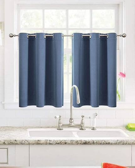 ChrisDowa Small Window Curtains for Kitchen and Bedroom - Grommet Short Thermal Insulated Room Darkening Curtains (2 Panels, Stone Blue, 52 x 36 Inch)