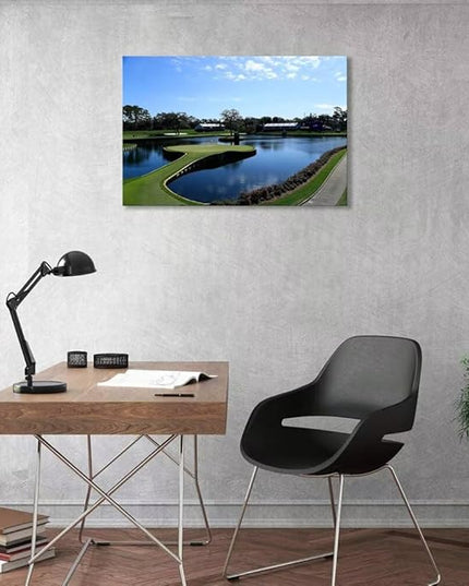 TPC Sawgrass Golf Course Wall Art for Living Room Bedroom Office Wall Decor - USA Golf Course Picture Poster Framed Artwork Canvas Prints Golf Art Ready to Hang(28''H x 44''W)