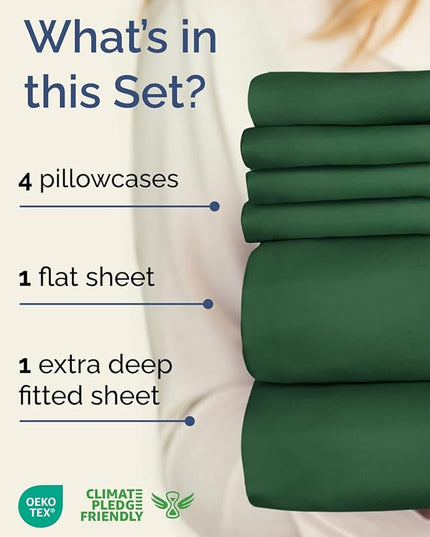 Extra Deep King Sheet Set - 6 Piece Breathable and Cooling Sheets - Hotel Luxury Bed Sheets Set - Easy Fit - Soft, Wrinkle Free and Comfy Sheets Set - Emerald Green Sheet Set with Extra Deep Pockets