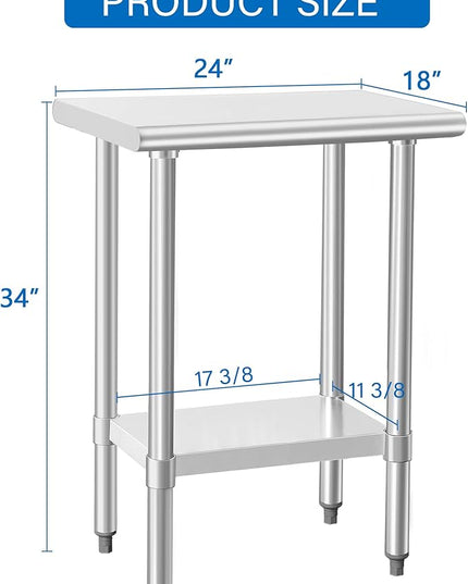HARDURA Stainless Steel Work Table Commercial 18×24 Inches Kitchen Prep Table and Heavy Duty Commercial Workbench NSF 430 with Undershelf and Galvanized Legs