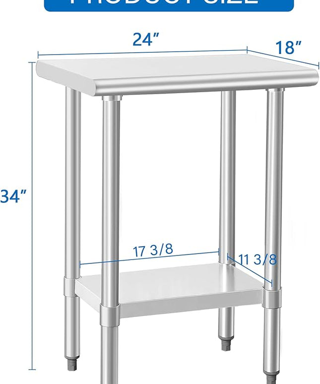 HARDURA Stainless Steel Work Table Commercial 18×24 Inches Kitchen Prep Table and Heavy Duty Commercial Workbench NSF 430 with Undershelf and Galvanized Legs