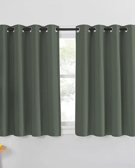 NICETOWN Blackout Cafe Curtain 45 inches Long - Grommet Thermal Insulated Sound Reducing Room Darkening Window Treatment for Kitchen/Bedroom (Dark Mallard, 1 Panel, W52 x L45)