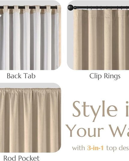 Lazzzy Cream Velvet Blackout Curtains 90 Inches Long Thermal Insulated Room Darkening Curtain Drapes Luxury Back Tab Window Treatments for Bedroom Living Room 2 Panels, 52 x 90 Inch, Latte