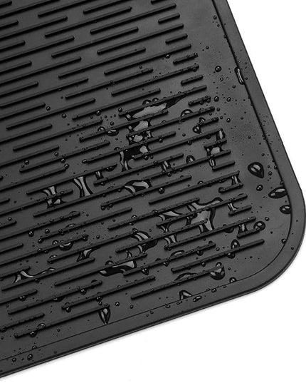 Silicone Dish Drying Mat for Multiple Usage,Easy clean,Eco-friendly,Heat-resistant Silicone Mat for Kitchen Counter or Sink,Refrigerator or Drawer Liner Black XL 18 inches x 16 inches
