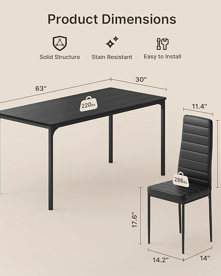 Gizoon Dining Table Set for 6, Kitchen Table Chairs Set of 6, 7 Piece Kitchen Table Set with 6 Upholstered PU Leather Chairs for Dining Room, Living Room, Apartment, Small Space, Black