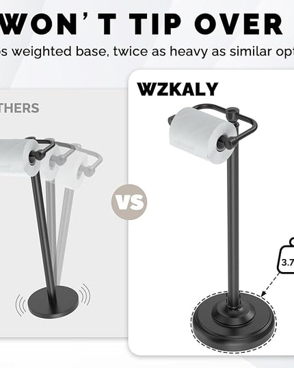 Black Toilet Paper Holder Stand, Matte Black Toilet Paper Holder Free Standing, Post Pivoting Design & Stable Weighted Base SUS304 Stainless Steel for Bathroom(Mega Roll)