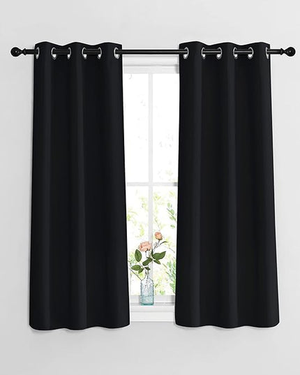 NICETOWN Black Out Curtains 54 inch Long 2 Panels Burg - Solid Thermal Insulated Grommet Blackout Curtain Drapes for Bedroom/Kids Room (Black, 2 Panels, W37 x L54)