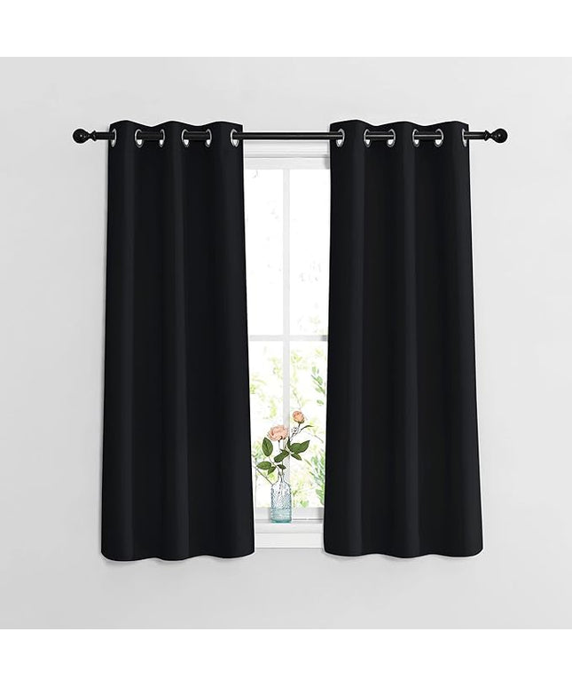 NICETOWN Black Out Curtains 54 inch Long 2 Panels Burg - Solid Thermal Insulated Grommet Blackout Curtain Drapes for Bedroom/Kids Room (Black, 2 Panels, W37 x L54)