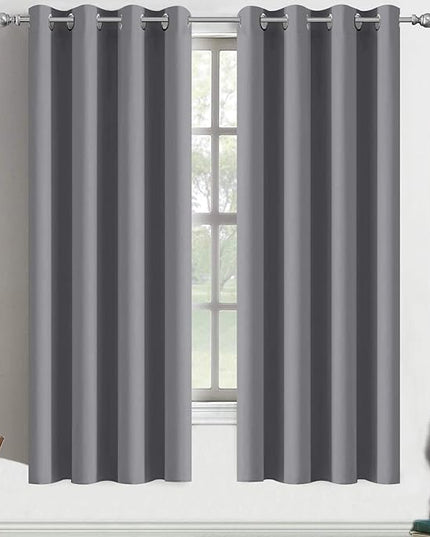 Yakamok Room Darkening Curtains Thermal Insulated Gray Blackout Curtain Panels Solid Grommet Top Window Drapes for Bedroom, 2 Tie Backs Included(52x72 Inch, Grey, 2 Panels)