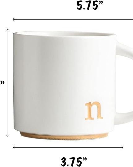 COLLECTIVE HOME - Monogram Ceramic Mugs, 15 oz Golden Initial Coffee Cups, Elegant Alphabet Tea Mugs, Elegant Personalized Mug with Gift Box, Luxurious Cups for Office and Home (n)