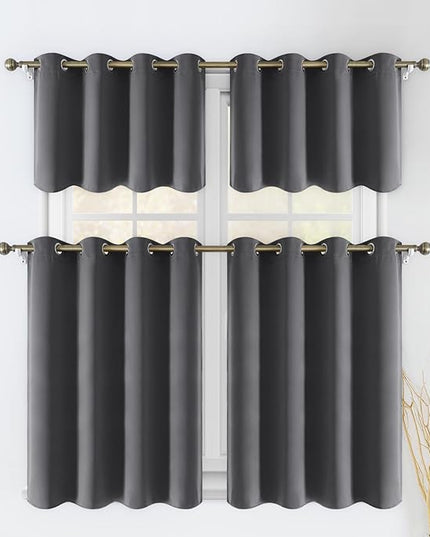 HOMEIDEAS 2 Panels Blackout Window Valance 24 inch Long Curtains for Kitchen Bathroom Dining Bedroom Grommet Small Curtain Drapes Window Toppers, Burgundy, 52 X 24