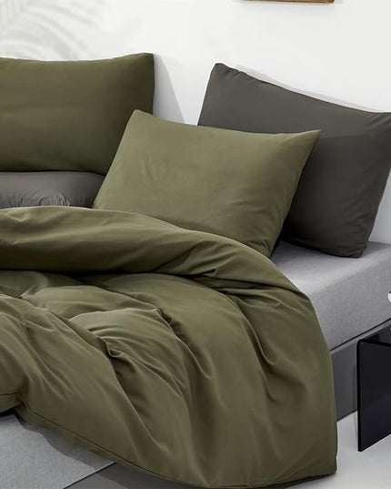 Houseri Olive Green Comforter Set King Size Army Green Bedding Comforter Sets King Men Women Solid Green Comforter Military Green Bedding Set King Comfy Soft Breathable Dark Green Bed Blanket King