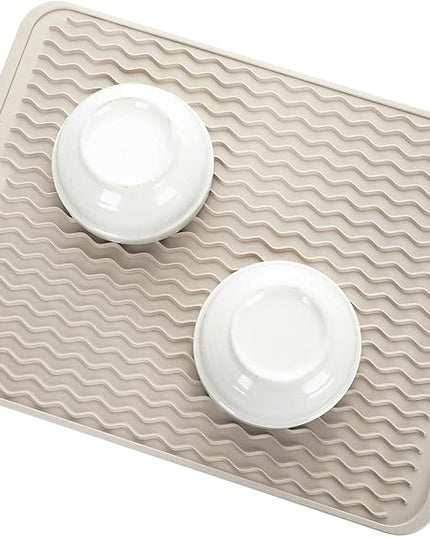 Silicone Dish Drying Mat for Multiple Usage,Easy clean,Eco-friendly,Heat-resistant Silicone Mat for Kitchen Counter or Sink,Refrigerator or drawer liner Tapioca L 16 inches x 12 inches