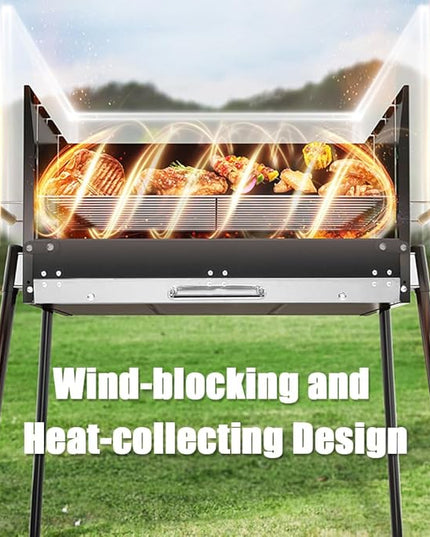 DYRABREST Barbecue Charcoal Grill 28" Large Folding Portable BBQ Grills Stainless Steel Outdoor Cooking Barbecue Grill Tool Kits Yakitori Grill for 8 People Patio Backyard Garden Camping Hiking