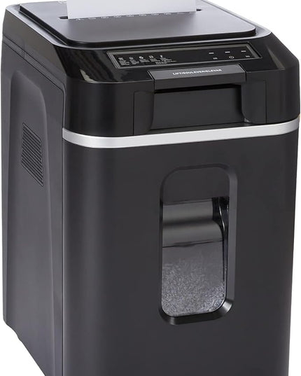 Amazon Basics 200-Sheet Auto Feed Cross Cut Paper Shredder with Pullout Basket, Black