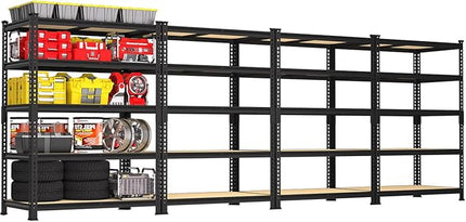 PrimeZone 36" x 16" x 72" Heavy Duty Storage Shelves - 5 Tier Adjustable Garage Storage Shelving, Metal Storage Utility Rack Shelf Unit for Warehouse Pantry Closet Kitchen, Black, 4 Pack