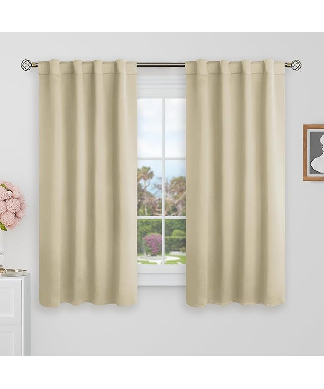 BGment Black Out Curtains 48 Inch Long for Cafe - 34 x 48 inch Blackout Curtains Thermal Insulated Room Darkening Rod Pocket and Back Tab Drapes for Kitchen/Bedroom, 2 Window Panels, Beige