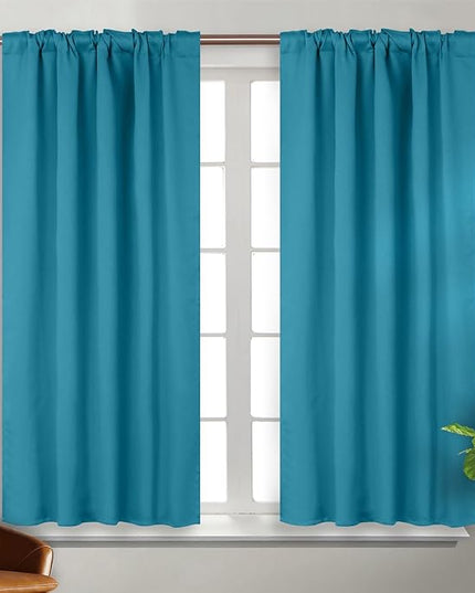 BGment Rod Pocket and Back Tab Blackout Curtains for Bedroom - Thermal Insulated Room Darkening Curtains for Living Room, 2 Window Curtain Panels (38 x 45 Inch, Peacock Blue)