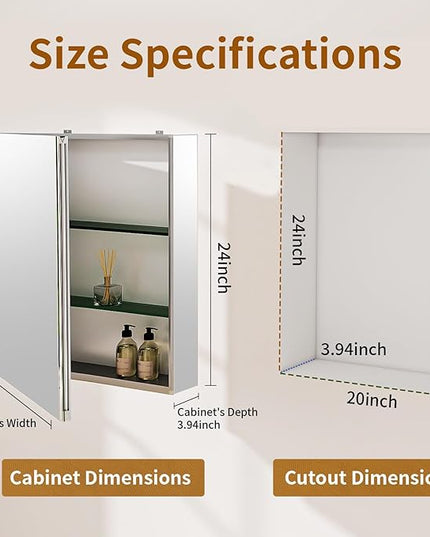 BEAUTYPEAK 20 x 24 Inch Medicine Cabinet with Mirror, Wall Mounted Bathroom Mirror Cabinet, Medicine Cabinet Mirror with Storage & Adjustable Shelves