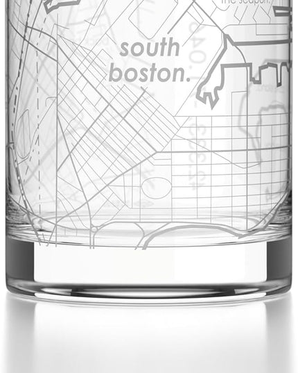 Well Told Engraved South Boston Massachusetts Map Rocks Glass, Old Fashioned Glassware (11 oz, Clear) Etched Bourbon Tumbler, Gifts For Whiskey Lovers