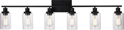 MELUCEE Black Vanity Light Fixture 6-Light Industrial Metal Wall Sconce Bathroom Lighting for Bedroom Hallway Kitchen, Clear Glass Shade Included (Patent No.: US D963914 S)