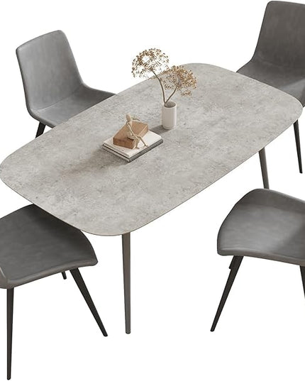 55.1'' Dining Table Set for 4,Modern Wood Dining Table,Leather Dining Chairs 4,Table and Chairs Set of 4,Ideal for Kitchen Dining Room (Gray Table + 4 Gray Chairs, 55.1")