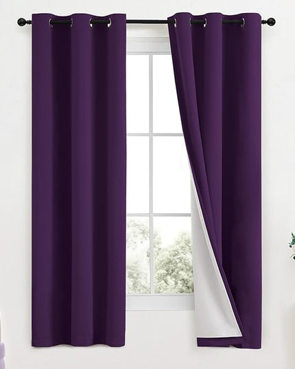 Yakamok Room Darkening 100% Blackout Curtains Grommet Window Treatments with 2 Thick Layers-Purple Thermal Insulated Drapes Set of 2 Panels for Bedroom Living Room 38 Inches by 63 Inches Length