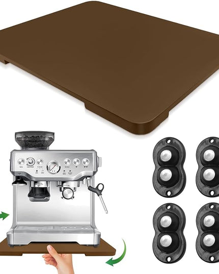 Appliance Slider 360° Rolling Tray for Coffee Maker- Bamboo Coffee Pot Slider Tray for Countertop Rotation Sliding Tray with Wheels, Appliances Mat Easily from Under the Cabinet, Brown (15.7"×13")