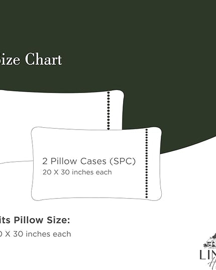 Linen Home 100% Cotton Percale Pearl Stitch Pillowcases Queen/Standard Size, Olive Green, 2 Pieces of Pillow Case, Crisp and Cool Strong Bed Linen, 20 inches X 30 inches
