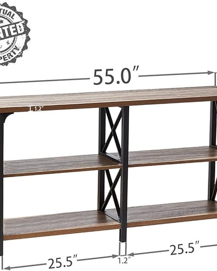 IBF Rustic Console Table, Industrial Wood and Metal Sofa Table, Hallway Entry Table for Home Living Room, Barnwood Foyer Accent Entryway Table with Retro Vintage Storage Shelf, Rustic Oak, 55 Inch