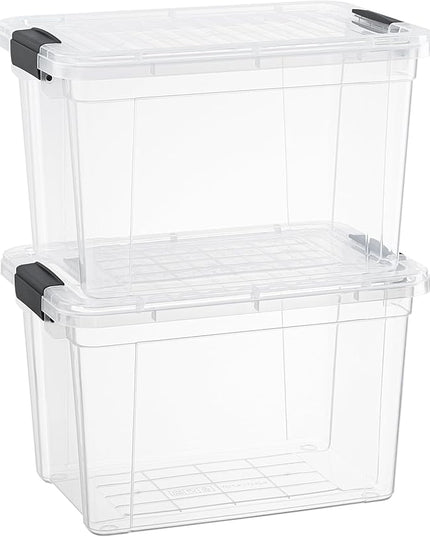 Superio Clear Storage Boxes with Lids, 8.75 Quart Plastic Container Bins for Organizing, Stackable Crates, BPA Free, Non Toxic, Odor Free, Organizers for Home, Office, School, and Dorm, 2 Pack
