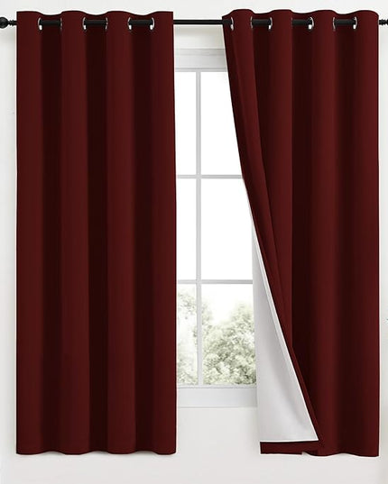 Yakamok Room Darkening 100% Blackout Curtains Grommet Window Treatments with 2 Thick Layers-Burgundy Red Thermal Insulated Drapes Set of 2 Panels for Bedroom Living Room 52 Inches by 63 Inches Length