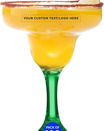 DISCOUNT PROMOS 100 Margarita Glasses Set, 9 oz. - Personalized Text, Logo - Classic, Smooth, Barware, Glassware - Green