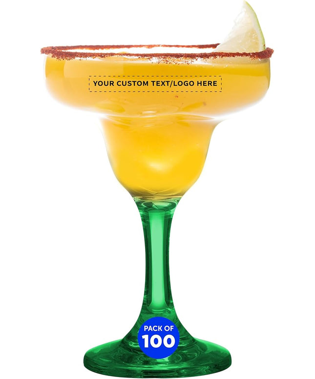 DISCOUNT PROMOS 100 Margarita Glasses Set, 9 oz. - Personalized Text, Logo - Classic, Smooth, Barware, Glassware - Green