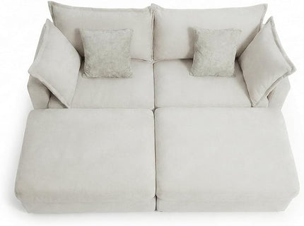 83" Down Filled Sectional Couch, Loveseat Modular Sectional Sofa with 2 Storage Ottoman, 2-Seat Chenille Deep Seat Sofa with Pillows for Living Room, Bedroom, Flexible Combination, Beige