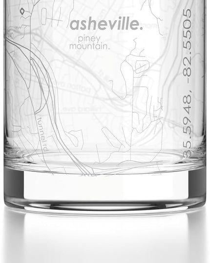 Well Told Engraved Asheville North Carolina Map Rocks Glass, Old Fashioned Glassware (11 oz, Clear) Etched Bourbon Tumbler, Gifts For Whiskey Lovers