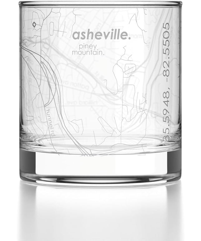 Well Told Engraved Asheville North Carolina Map Rocks Glass, Old Fashioned Glassware (11 oz, Clear) Etched Bourbon Tumbler, Gifts For Whiskey Lovers
