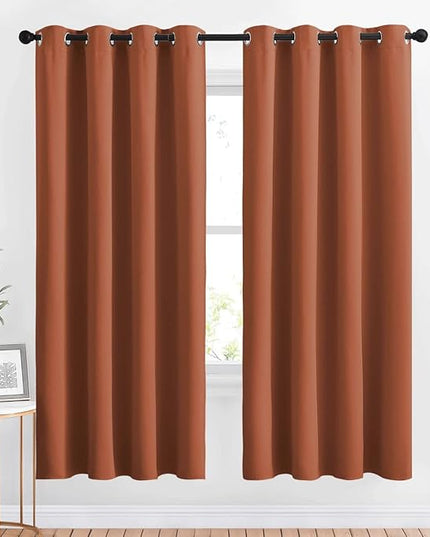 NICETOWN Room Darkening Burnt Orange Curtains & Drapes - Window Treatment Thermal Insulated Sound Reducing Solid Grommet Light Blocking for Bedroom/Living Room, Set of 2, W52 x L72