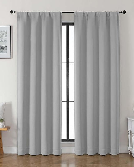 Gwine Silver Grey Blackout Curtains for Bedroom 84 inches Long 2 Panels Set, Solid Noise Reducing Thermal Insulated Blackout Curtains for Living Room with Rod Pocket, Each 40" Wx84 L