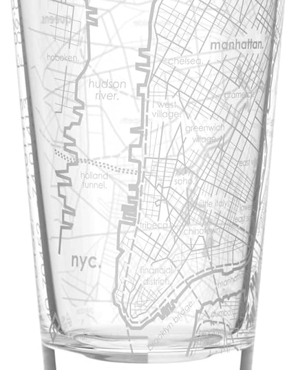 Well Told 16 oz Clear Glass New York City Map Pint Glass, Engraved Beer Glass, Gift