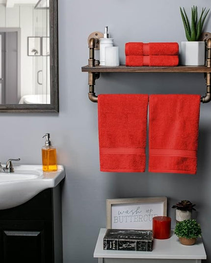 Superior Egyptian Cotton Pile Hand Towel Set of 4, Ultra Soft Luxury Towels, Thick Plush Essentials, Absorbent Heavyweight, Guest Bath, Hotel, Spa, Home Bathroom, Shower Basics, Red