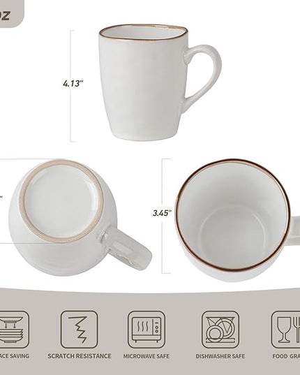 famiware Aurora Coffee Mugs, 14oz Mug Set of 4, Stoneware Mug, Cups for Kitchen, Cappuccino, Latte, Reactive Glaze, Microwave Safe, Scractch-resistant, Pearl White