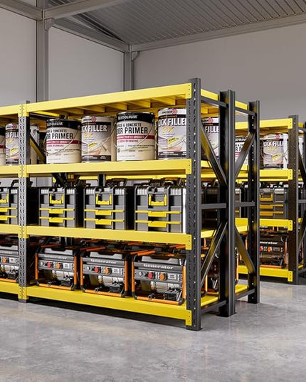 48" W Garage Shelving,4-Tier Heavy Duty Storage Shelves Unit with Adjustable Metal Shelf for Warehouse,Basement,Workshop,4200LBS,48" W x 24" D x 79" H,Black&Yellow