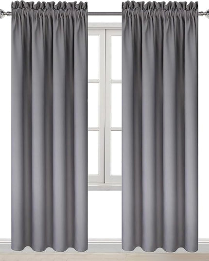 DWCN Blackout Curtains for Bedroom – Thermal Insulated Energy Saving Drapes for Living Room, Grey, W 38 x L 84 Inch, Set of 2 Rod Pocket Curtain Panels