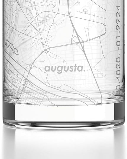 Well Told Engraved Augusta Georgia Map Rocks Glass, Old Fashioned Glassware (11 oz, Clear) Etched Bourbon Tumbler, Gifts For Whiskey Lovers