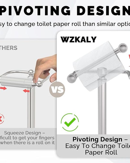 Toilet Paper Holder Stand, Brushed Nickel Toilet Paper Holder Free Standing, Post Pivoting Design & Stable Weighted Base SUS304 Stainless Steel for Bathroom(Mega Roll)